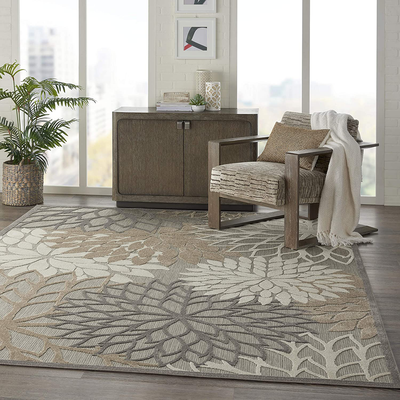 Nourison Aloha Indoor/Outdoor Floral Natural 5'3" x 7'5" Area Rug (5' x 8'), 5'3"X7'5",