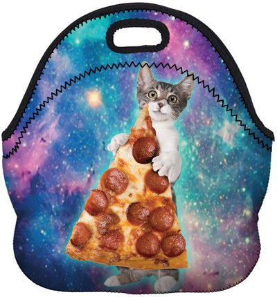 Boys Girls Kids Women Adults Insulated School Travel Outdoor Thermal Waterproof Carrying Lunch Tote Bag Cooler Box Neoprene Lunchbox Container Case (Cat Take Pizza)