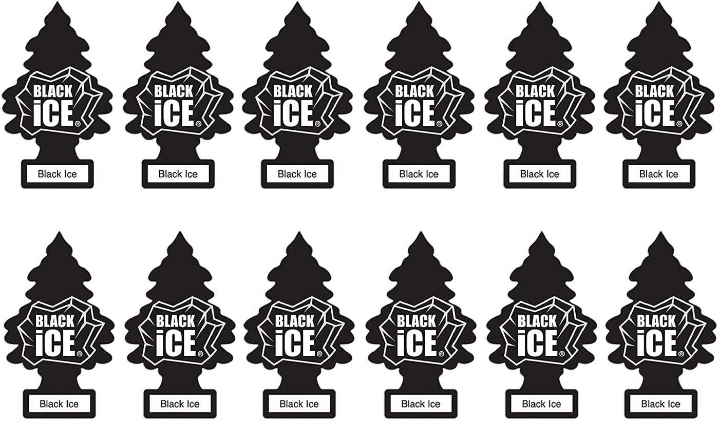 LITTLE TREES Car Air Freshener | Hanging Paper Tree for Home or Car | Black Ice | 12 Pack