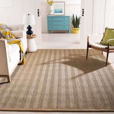 Safavieh Natural Fiber Collection NF115E Border Herringbone Seagrass Accent Rug, 2'6" x 4', Blue