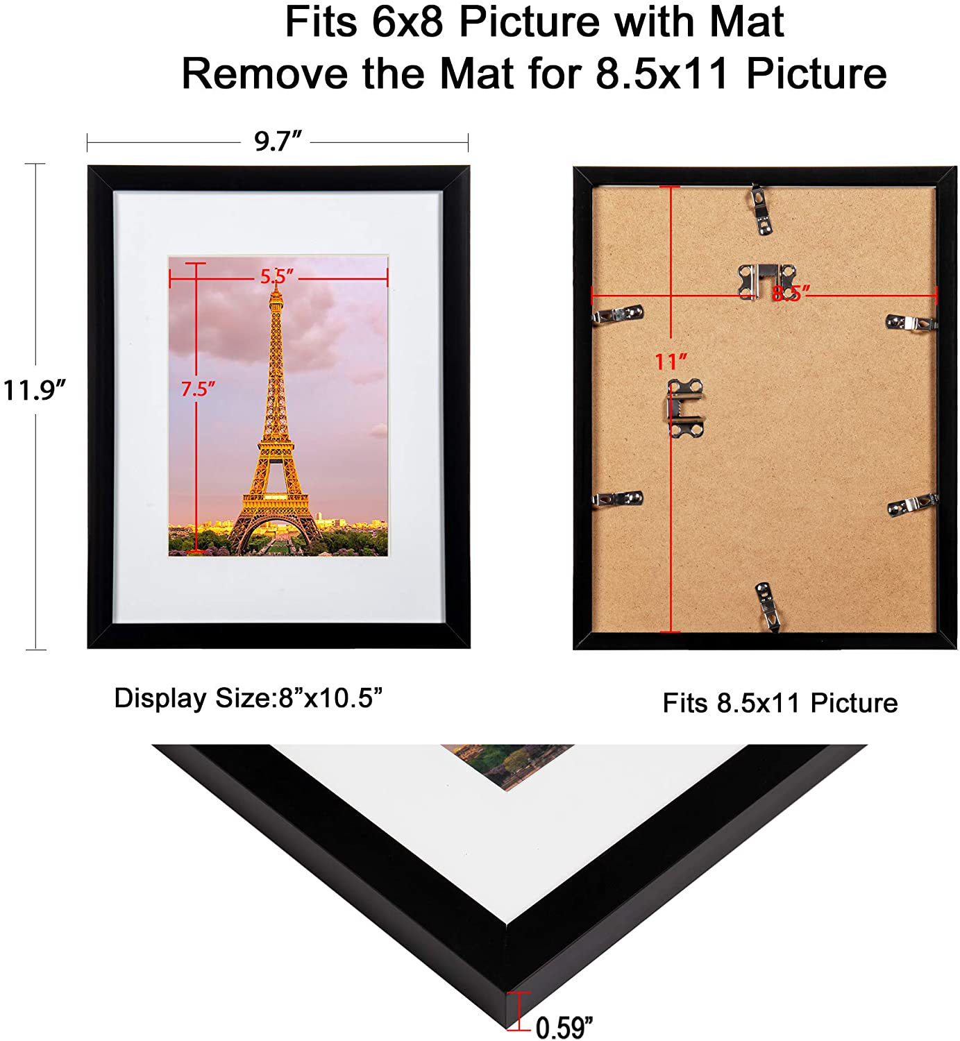 upsimples 8x10 Picture Frame Set of 3,Made of High Definition Glass for 5x7 with Mat or 8x10 Without Mat,Wall Mounting Photo Frame Gold