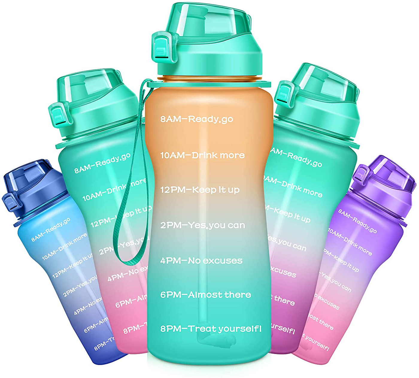 Ahape Gallon Motivational 64/100 oz Water Bottle with Time Marker & Straw, Large Daily Water Jug for Fitness Gym Outdoor Sports, Remind of All Day Hydration, Leak Proof, BPA Free (orange+green, 64oz)