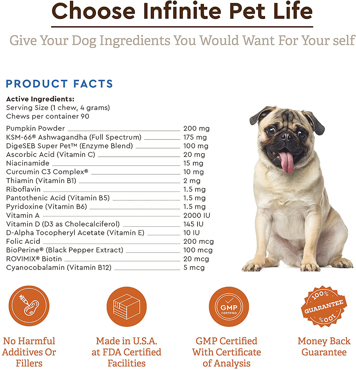 Infinite Pet Life Multi - Function Chews Multivitamins for Dogs | 90 Count - 8 in 1 | Skin & Coat, Allergy, Immunity, Joint Support | with Ashwagandha Supplement for Dogs