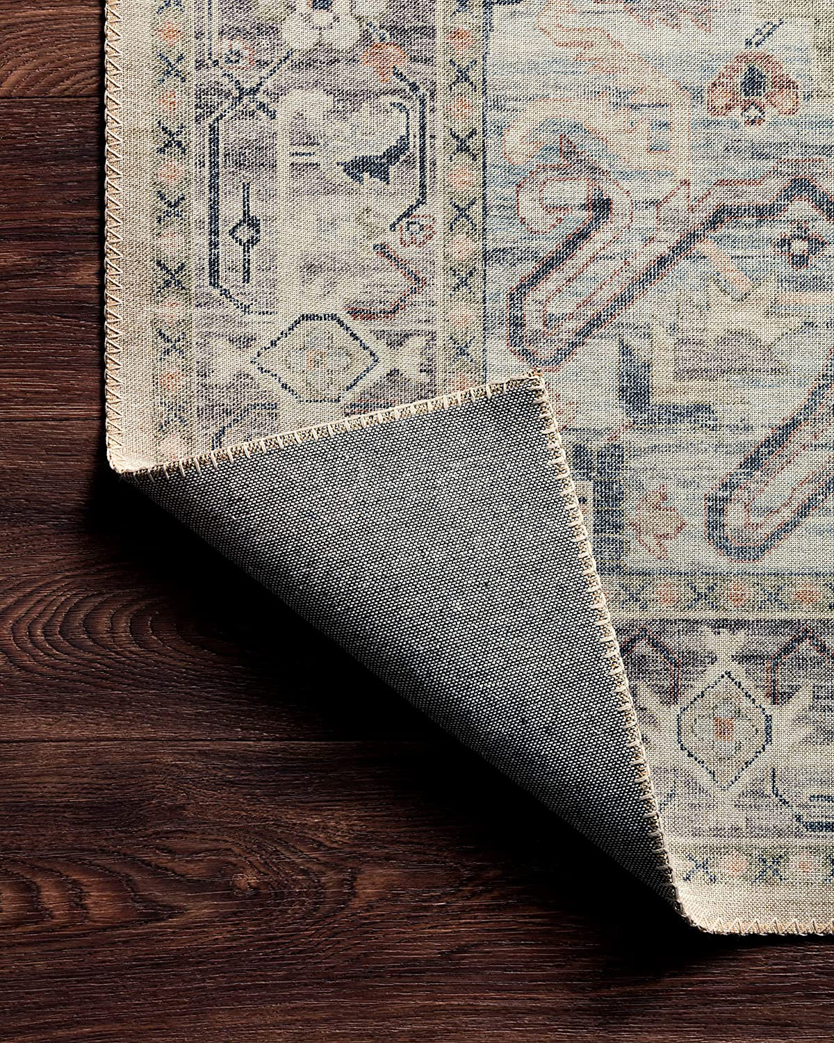 Loloi II Hathaway HTH-05 Printed Steel Ivory Vintage Distressed Oriental Area Rug 2'-0" x 5'-0"
