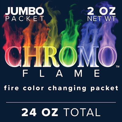 CHROMO FLAME Fire Color Changing Packets for Fire Pit, Campfire, Bonfire, Outdoor Fireplace | Magic, Colorful, Rainbow, Mystic Flames | 4 oz Total, 2-2 oz Jumbo Packets
