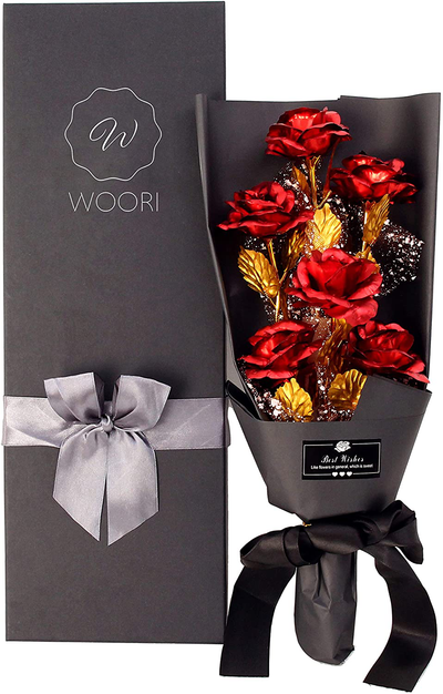 WOORI Gold Roses Bouquet, Gold Plated Artificial Rose 24k Golden Foil Rose, Forever Gifts for Her Valentine's Day Anniversary Wedding Mothers Day Birthday Gift and Proposal