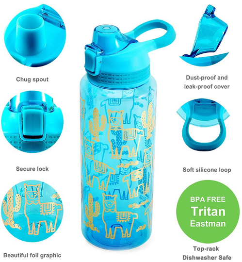 Glitter Water Bottle for Women Teen Girls, BPA FREE Tritan & Leak Proof One Click Open Flip Top & Easy Clean & Soft Carry Handle