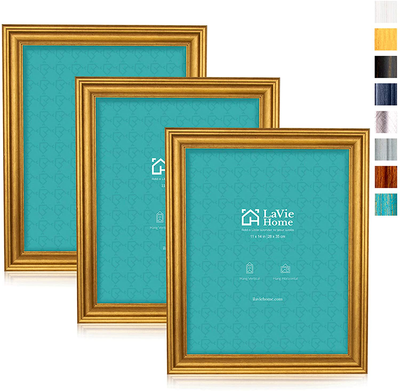 LaVie Home 5x5 Picture Frames (3 Pack, Distressed White Wood Grain) Rustic Photo Frame Set with High Definition Glass for Wall Mount & Table Top Display