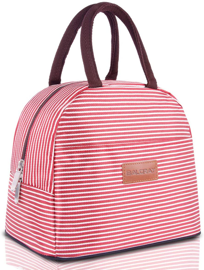 BALORAY Lunch Bag Tote Bag Lunch Bag for Women Lunch Box Insulated Lunch Container (Red Strip)
