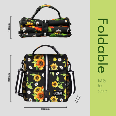 VLM Lunch Bags for Women,Leakproof Insulated Floral Lunch Box with Adjustable Shoulder Strap Reusable Zipper Cooler Tote Bag for Work,Picnic,Camping (Floral 7)