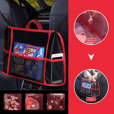Car Net Pocket Handbag Holder, Car Purse Storage & Pocket Holder, 3-Layer Car Mesh Organizer, Seat Back Net Bag Pocketbook Holder Hammock, Helps as Dog Barrier Too（Black）