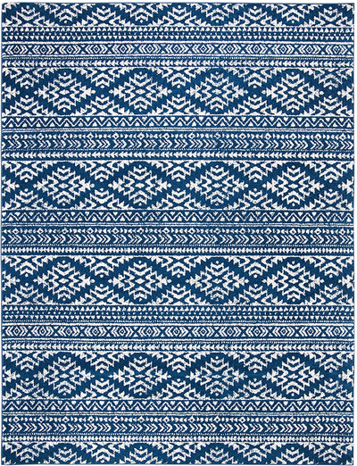 Safavieh Tulum Collection TUL272D Moroccan Boho Tribal Non-Shedding Stain Resistant Living Room Bedroom Area Rug, 2' x 5', Ivory / Navy