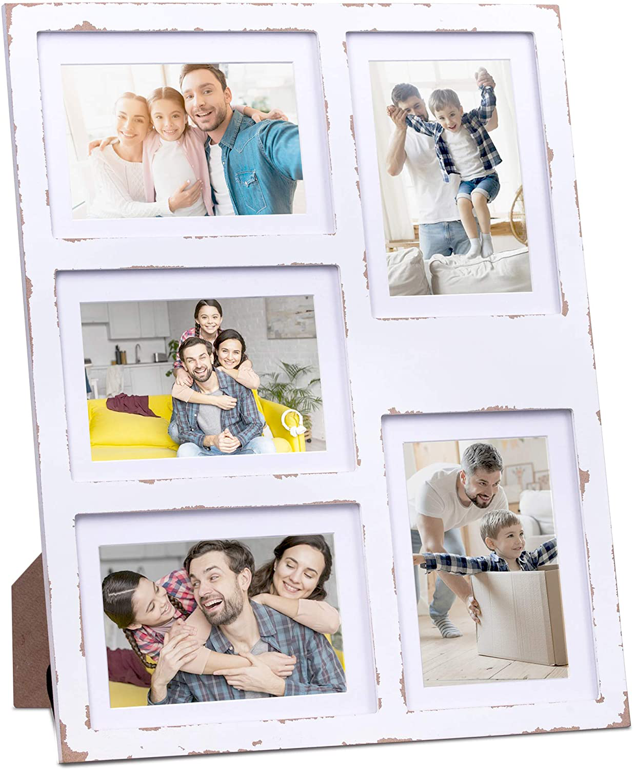 GLM Collage Picture Frames for 4x6 and 5x7 Photos with Glass and Mat, Photo Frame Collage for Wall Holds Five 4x6 Or 5x7 Photos - Picture Frames Collage Rustic Distressed (Gray)