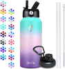 Elvira 32oz Vacuum Insulated Stainless Steel Water Bottle with Straw & Spout Lids, Double Wall Sweat-Proof BPA Free to Keep Beverages Cold for 24Hrs or Hot for 12Hrs