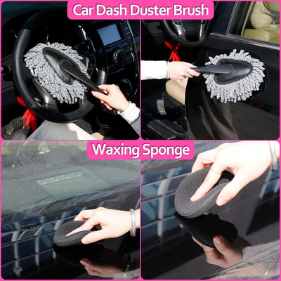 Car Wash Kit, Pink Car Cleaning Kit Interior and Exterior, Car Accessories for Women - Cleaning Gel, Microfiber Cleaning Cloth, Car Wash Mitt, Duster, Squeegee, Microfiber Wax Applicator(17pcs)