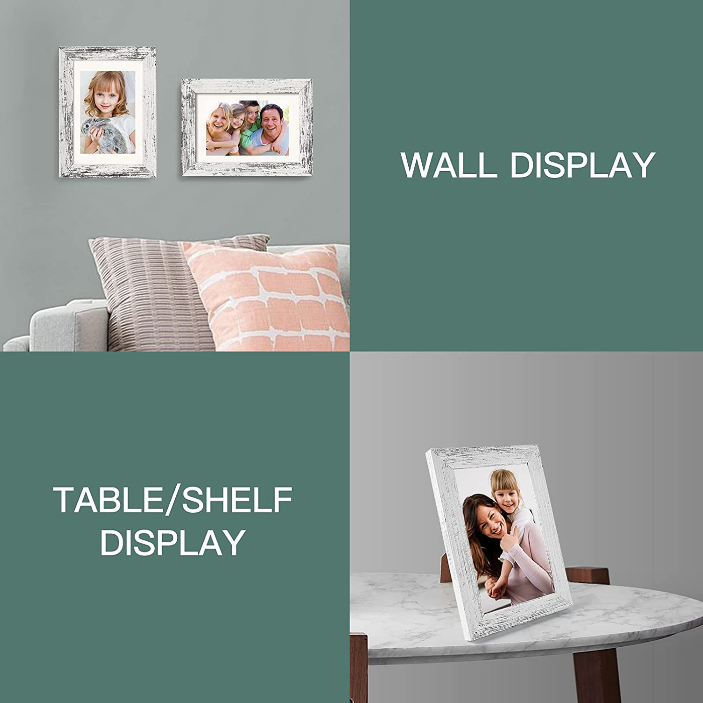 BAIJIALI 4x6 Picture Frame Black Wood Pattern Set of 4 with Tempered Glass,Display Pictures 3.5x5 with Mat or 4x6 Without Mat, Horizontal and Vertical Formats for Wall and Table Mounting