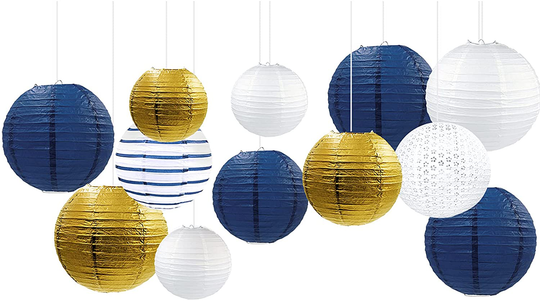 Black & Gold Party Supplies - 12Pcs Black and Gold Metallic Foil Paper Lanterns