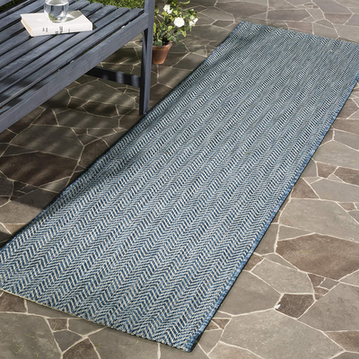 Safavieh Courtyard Collection CY8022 Indoor/ Outdoor Non-Shedding Stain Resistant Patio Backyard Runner, 2'3" x 10' , Navy / Grey