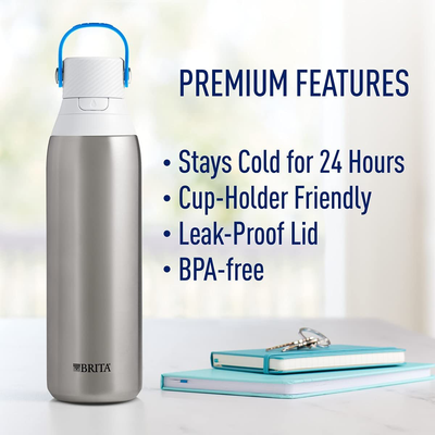 Brita Stainless Steel Water Filter Bottle, Stainless Steel, 20 Ounce, 1 Count