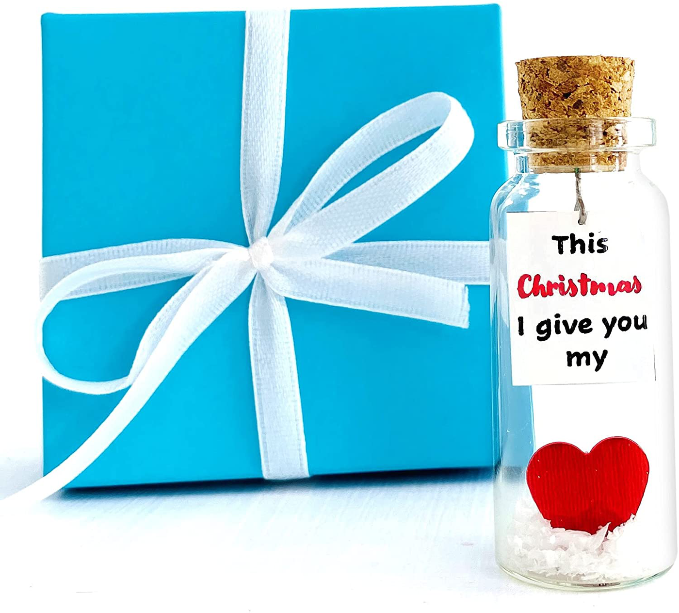 Heart and Message in a Bottle Love Present, Romantic Decoration for Boyfriend or Girlfriend, Anniversary Wish Jar with Card (Red Heart in a Bottle, You're Still the Best Decision I Ever Made)