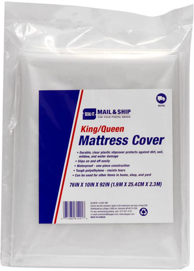 Seal-It Mail and Ship King/Queen Mattress Cover, 76 x 10 x 92 Inches, for Moving and Storage, Clear (81491)