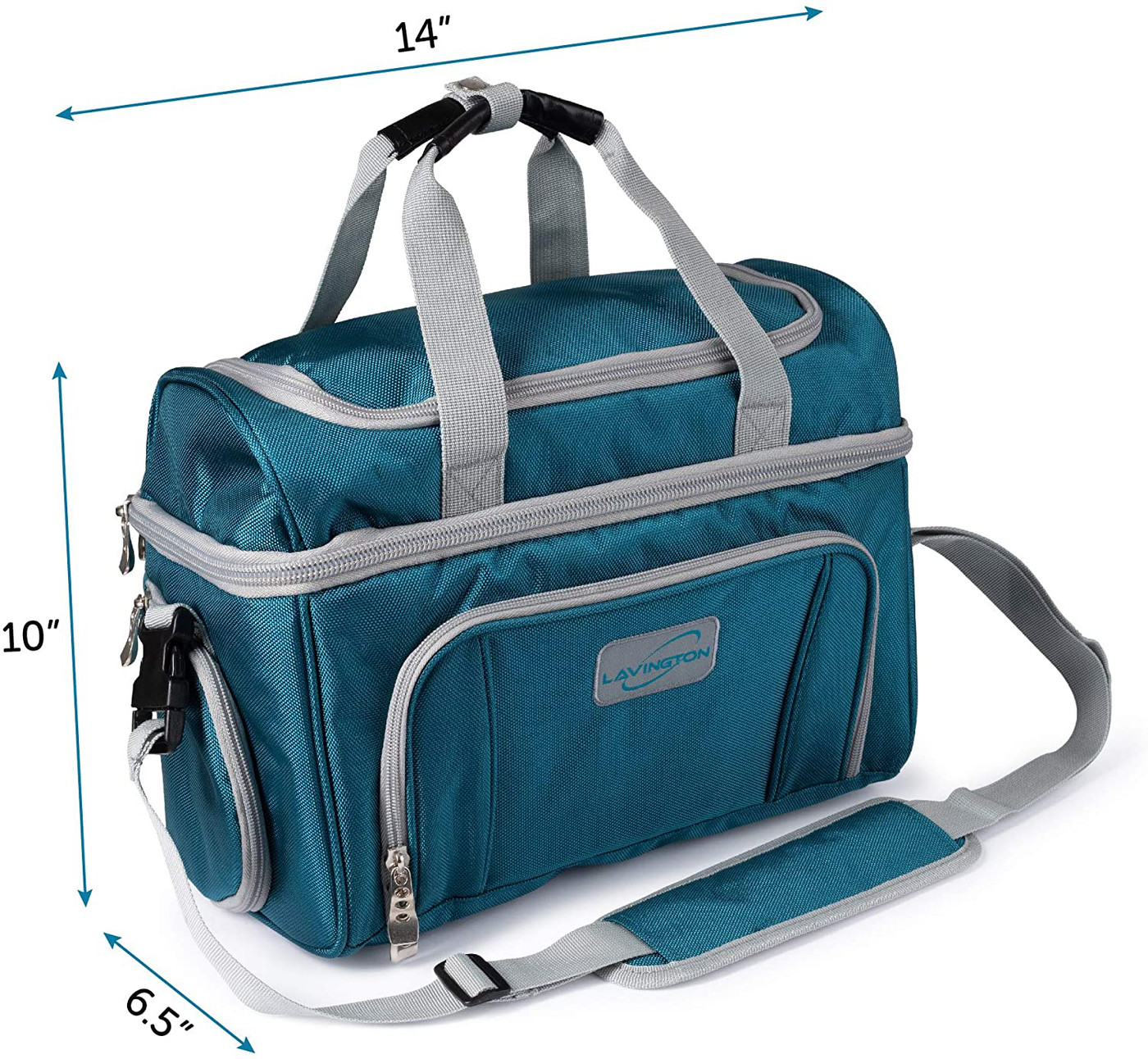 Lunch box For Men Insulated cooler Lunch bag w/ 3 compartment - Detachable Shoulder Strap + 2 Ice Packs. Strong SBS Zippers Great gifts For Men (Teal, Large)