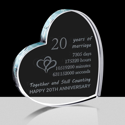 CQNET 15th Wedding Anniversary Crystal Heart Couple Engraved Glass 15 Year Valentine's Day Anniversary Birthday Gift for Him or Her (15th)