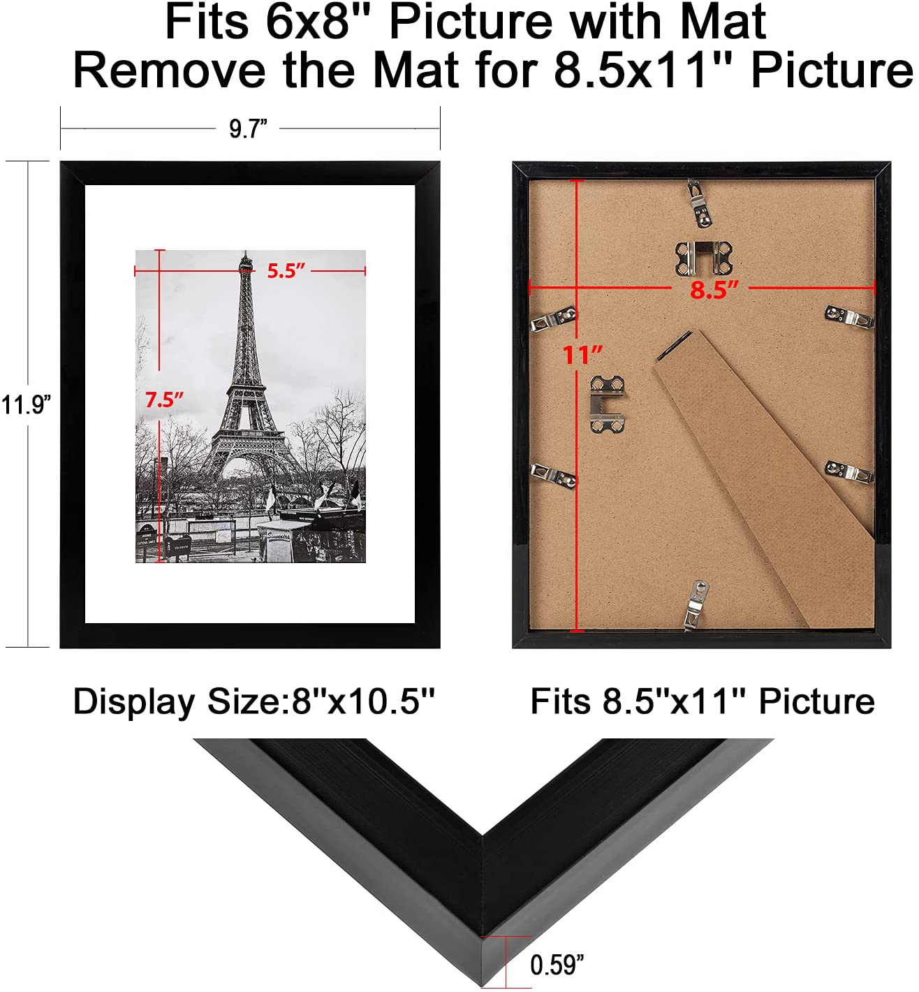 upsimples 8x10 Picture Frame Set of 10,Display Pictures 5x7 with Mat or 8x10 Without Mat,Multi Photo Frames Collage for Wall or Tabletop Display,Navy Blue