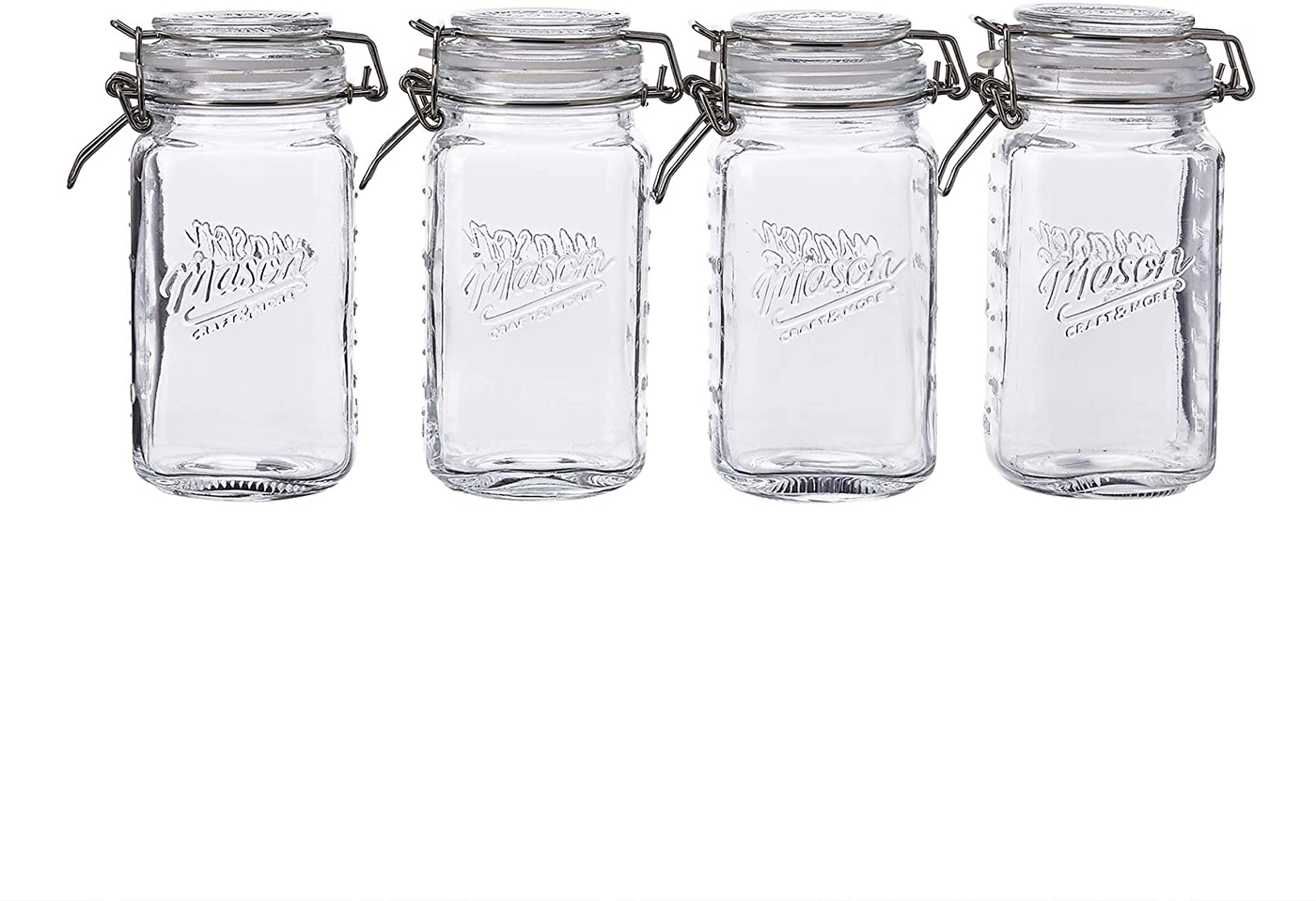 Mason Craft & More Airtight Kitchen Food Storage Clear Glass Clamp Jars, 4 Pack of 17 Ounce (0.5 Liter) Tall Mini Clamp Jar