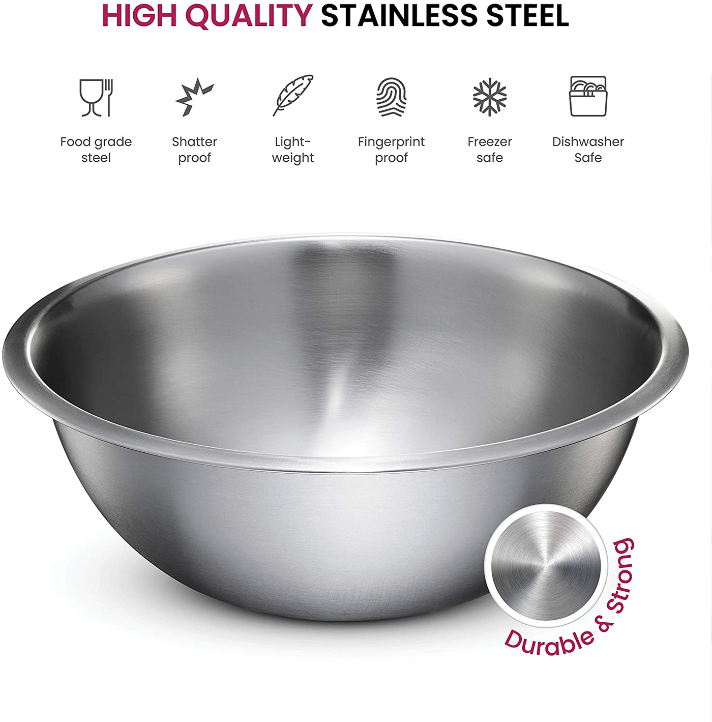 Stainless Steel Mixing Bowls (Set of 5) Stainless Steel Mixing Bowl Set - Easy To Clean, Nesting Bowls for Space Saving Storage, Great for Cooking, Baking, Prepping