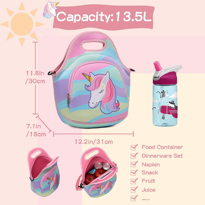 Lunch Bag for Boys, Chasechic Cute Lightweight Neoprene Insulated Lunch Boxes Tote with Detachable Adjustable Shoulder Strap Dinosaur