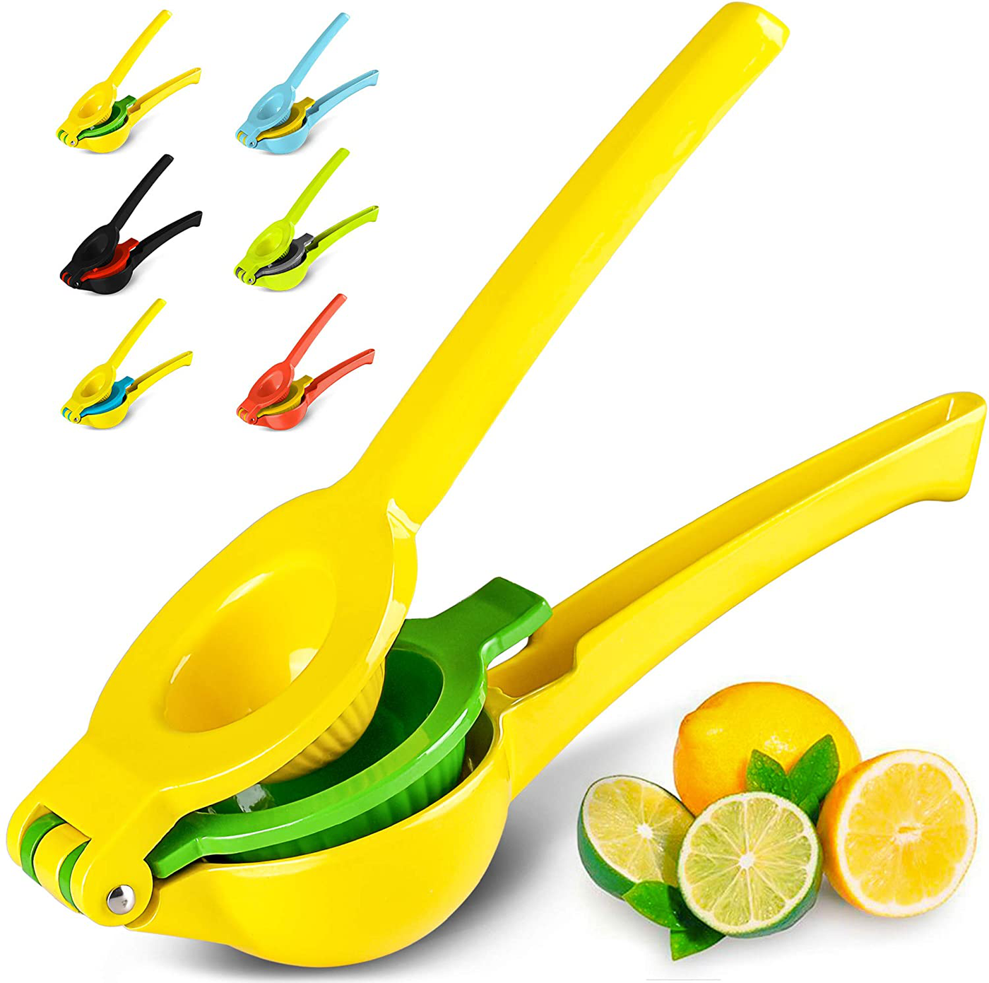 Zulay Metal 2-In-1 Lemon Lime Squeezer - Hand Juicer Lemon Squeezer - Max Extraction Manual Citrus Juicer (Vibrant Yellow and Blue Atoll)