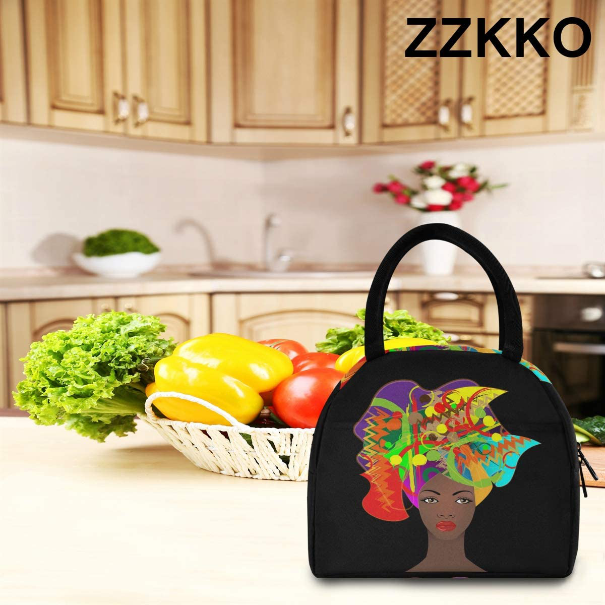 ZZKKO American USA Flag Retro Lunch Bag Box Tote Organizer Lunch Container Insulated Zipper Meal Prep Cooler Handbag For Women Men Home School Office Outdoor Use