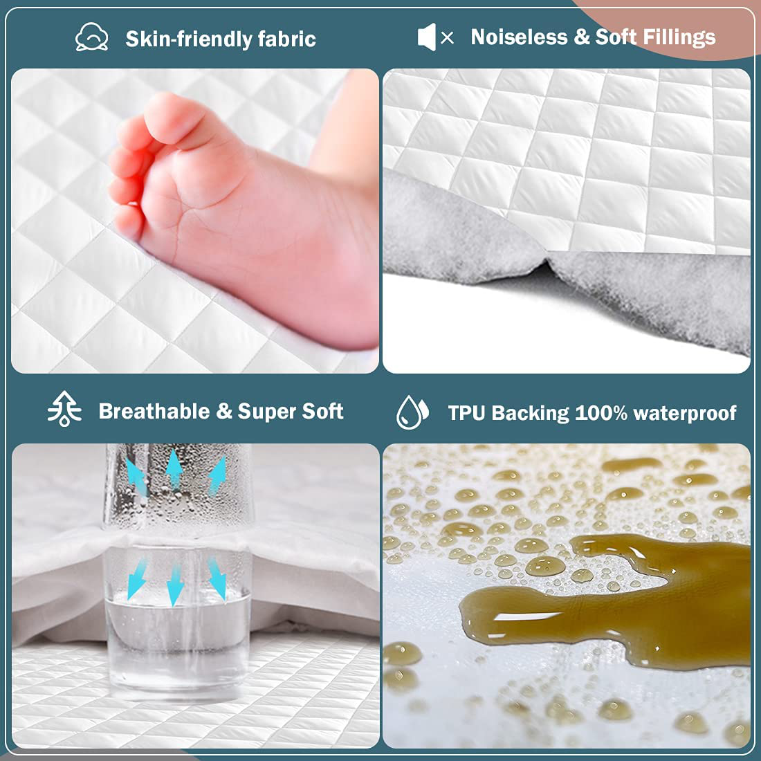 UNILIBRA 100% Waterproof Quilted Mattress Pad Twin Size, 6''-19'' Deep Pocket Fitted Mattress Protector Cover, Breathable, Hollow Cotton Alternative Filling Mattress Topper