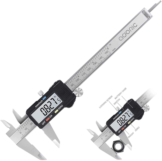 Digital Caliper, Electronic Digital Caliper Stainless Steel Body with Large LCD Screen | 0-6 Inches | Inch/Millimeter Conversion