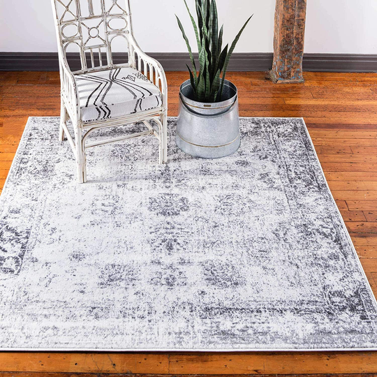 Unique Loom Sofia Collection Area Traditional Vintage Rug, French Inspired Perfect for All Home Décor, 6' 0 x 6' 0 Square, Gray/Ivory
