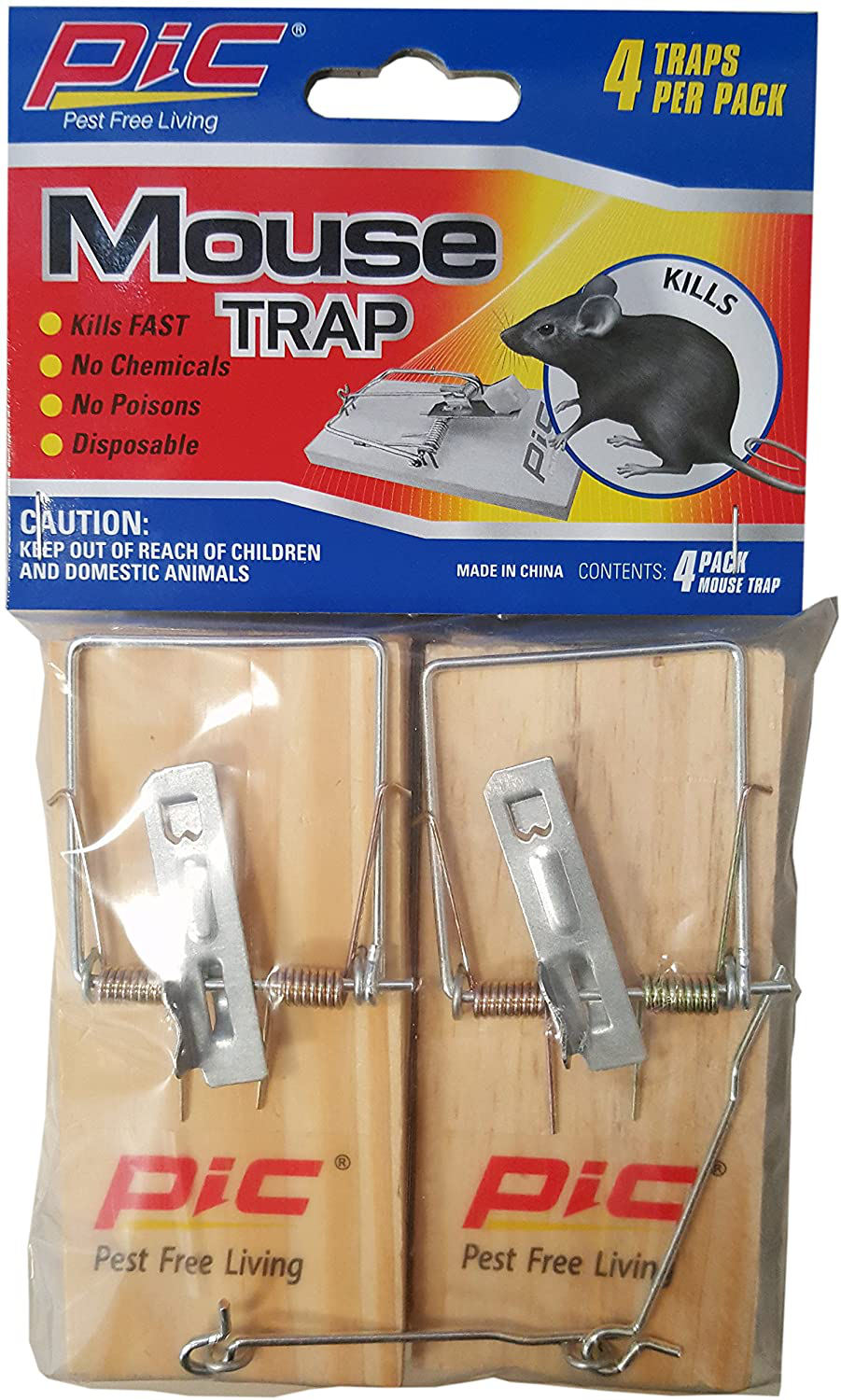 PIC Wood Mouse Traps, 4Count