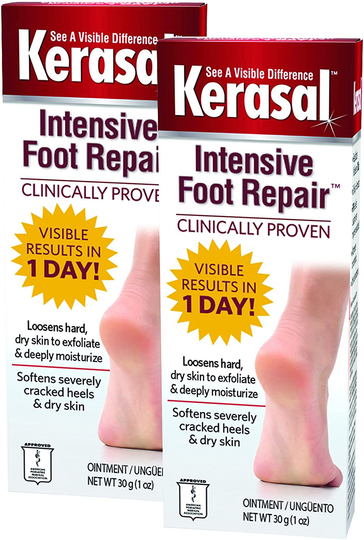 Kerasal Intensive Foot Repair Skin Healing Ointment for Cracked Heels and Dry Feet 1 oz, 2 Count, (Pack of 2)