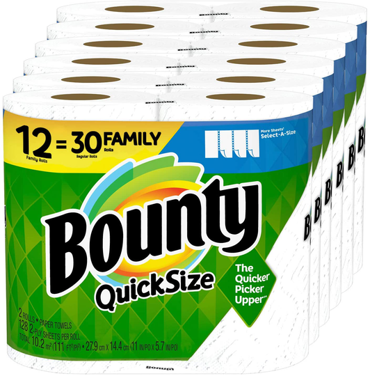 Bounty Quick-Size Paper Towels, 12 Family Rolls = 30 Regular Rolls
