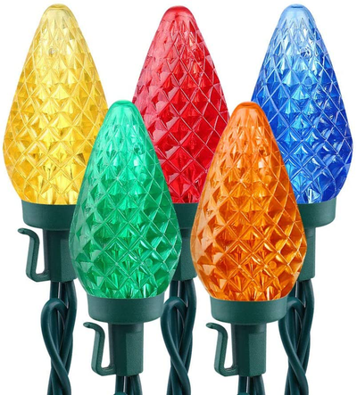 Brizled C9 Christmas Lights Multicolor,16ft 25 LED Faceted C9 Outdoor Christmas Lights, 120V UL Certified, Connectable for Christmas Tree, Wreath, Garland, Garden, Yard, Party, Home, Patios Decoration