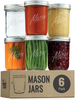 Wide-Mouth Glass Mason Jars, 16-Ounce (6-Pack) Glass Canning Jars with Silver Metal Airtight Lids and Bands with Chalkboard Labels, for Canning, Preserving, Meal Prep, Overnight Oats, Jam, Jelly