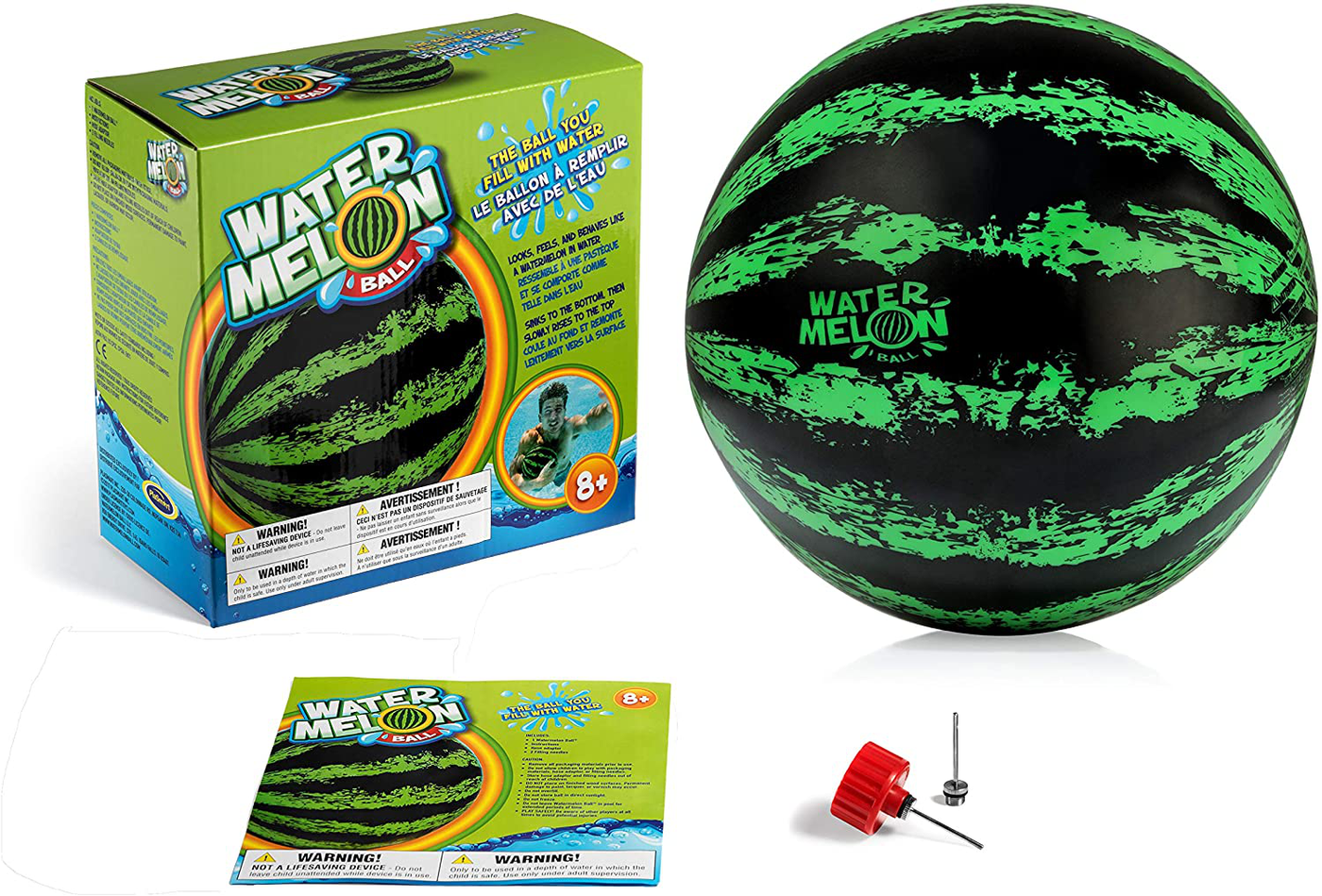 Watermelon Ball Combo Pack | The Ultimate Swimming Pool Game | Pool Ball for Under Water Passing, Dribbling, Diving and Pool Games for Teens, Kids, or Adults| 9" and 6.5" Balls Fills with Water