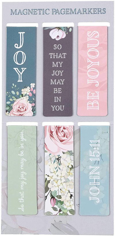 Christian Art Gifts Set of 6 That Joy May Be in You - John 15:11 Inspirational Magnetic Bible Verse Bookmark with Scripture, Size Small 2.3" x .75"