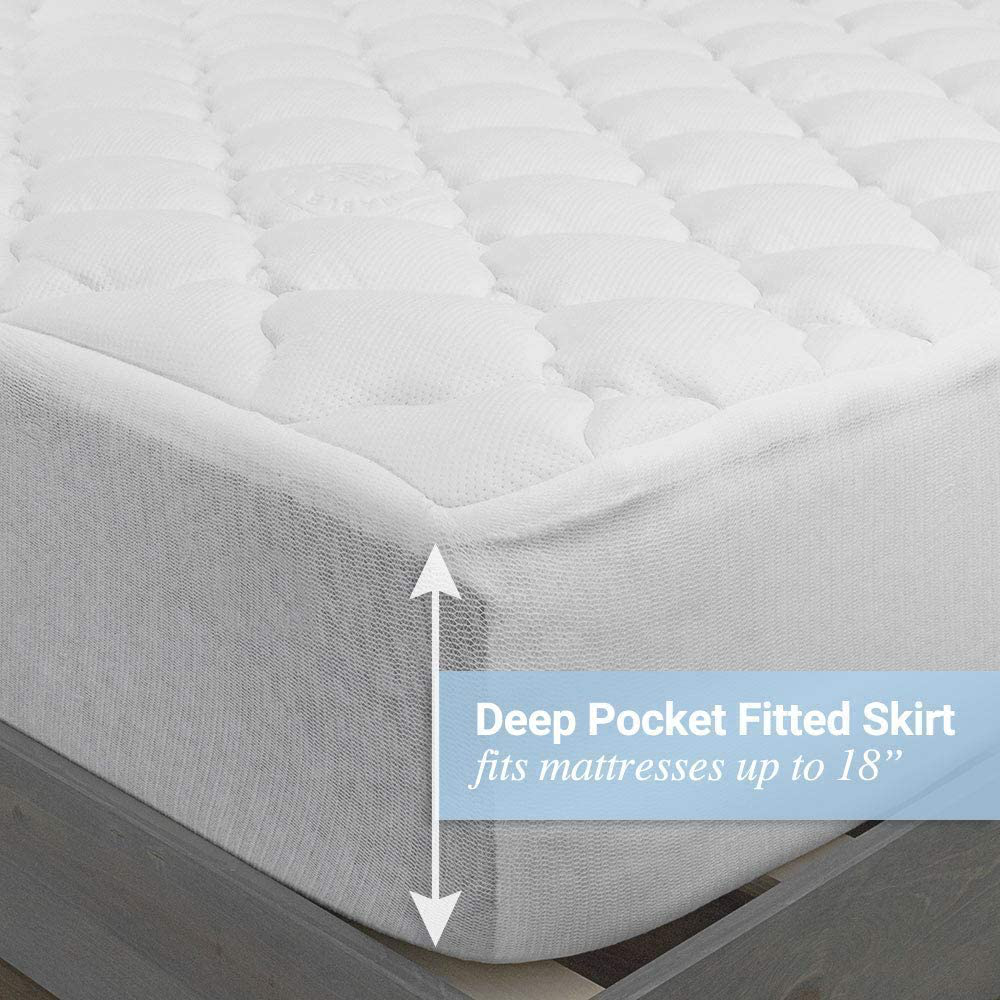 eLuxurySupply Double Thick Rayon Bamboo Mattress Topper with Fitted Skirt - Extra Plush Cooling Bamboo Mattress Pad - Hypoallergenic Down Alternative Fill - Queen