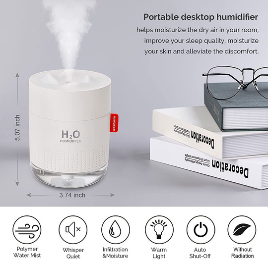 500Ml Small Cool Mist Portable Mini Humidifier with Auto Shut-Off and 2 Mist Modes, Super Quiet