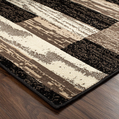 SUPERIOR Rockwood Modern Geometric Patchwork Polypropylene Indoor Area Rug or Runner with Jute Backing, 2'6" X 10', Chocolate