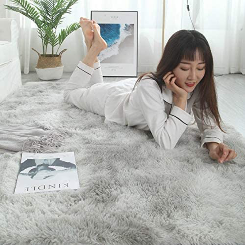 Soft Modern Indoor Shaggy 4x5.3 Rug Non-Slip Plush Fluffy Furry Fur Warm Area Rugs for Living Room and Bedroom Nursery Kitchen Babys Care Crawling Carpet Khaki