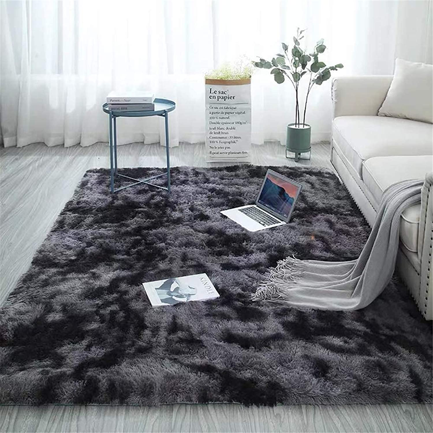 Modern Area Rugs Soft Decor Rug for Bedroom Living Room Nursery Floor Fluffy Shag Collection Rug Plush Fuzzy Shaggy Throw Rug Washable Faux Sheepskin Fur Mats Accent Rug Carpet Solid Coffee 4x7