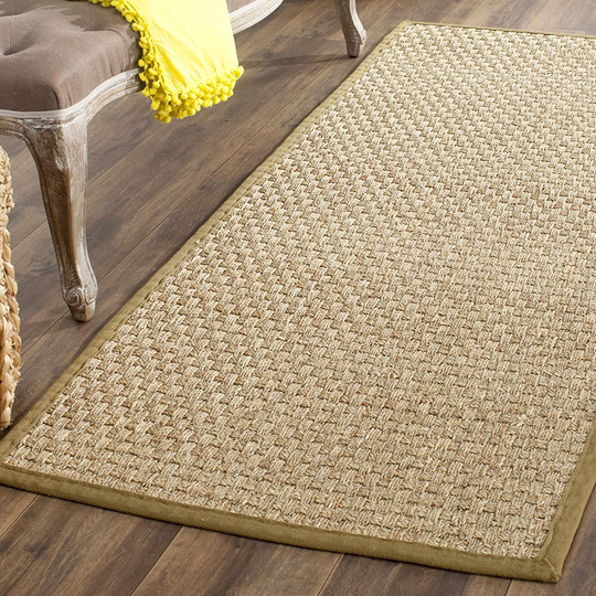 Safavieh Natural Fiber Collection NF114G Border Basketweave Seagrass Runner, 2'6" x 12' , Olive
