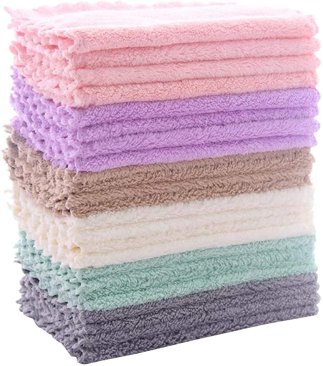 Sunny zzzZZ 24 Pack Kitchen Towel (Grey, 10 x 20 Inch) - Does Not Shed Fluff - No Odor Reusable Dish Towels, Premium Dish Cloths, Super Absorbent Coral Fleece Cleaning Towels